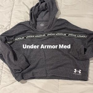 Under Armour Charcoal Gray Cropped Hoodie with Logo Tape